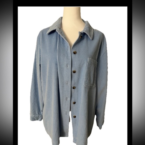 L.L. Bean Corduroy Sky Blue Shacket Button Down XL Petite Excellent Preowned Con - Picture 1 of 6
